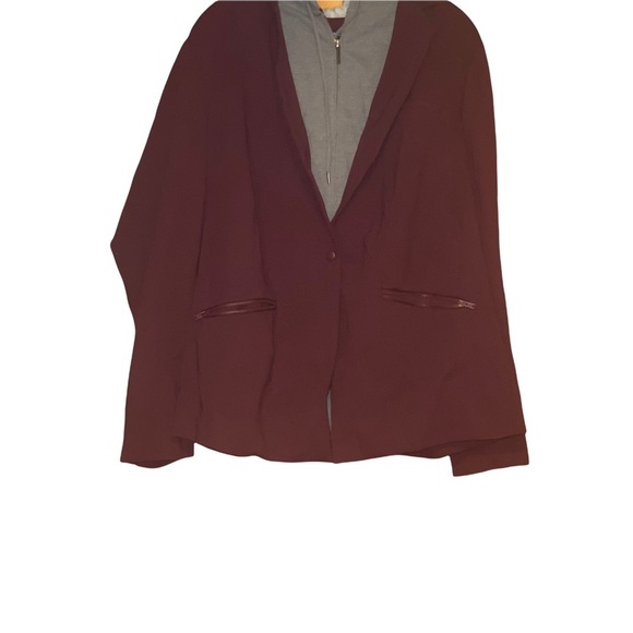 𝅺Torrid Burgundy Wine & Gray Layered Look Front Zippered Sweatshirt/Hoodie 2z - Picture 6 of 7